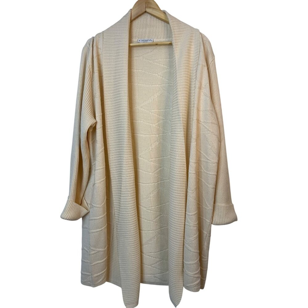 Gispa Wool Cardigan Textured XL Oversized Shawl Collar Beige Italy RAA10425